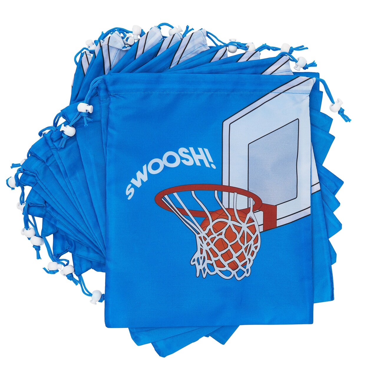 12 Pack Drawstring Basketball Goodie Bags for Sports Party Favors, Kids Birthday Decoration (12 x 10 In)